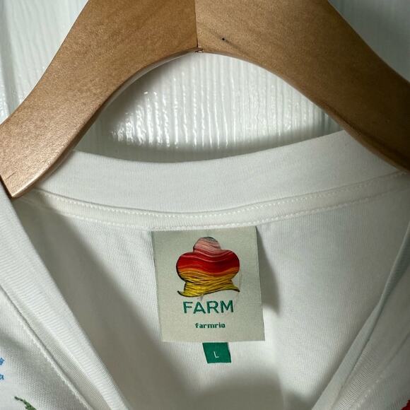 Farm Rio Off-White Cross Stitch Flowers Organic Cotton T-Shirt L - Picture 8 of 9